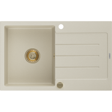 Mexen Bruno granitspüle 1-beckig mit Abtropffläche 795 x 495 mm, beige, Siphon gold - 6513791010-69-G