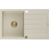 Mexen Bruno Granitspüle 1-Becken mit Abtropffläche 795 x 495 mm, beige, goldener Siphon - 6513791010-69-G