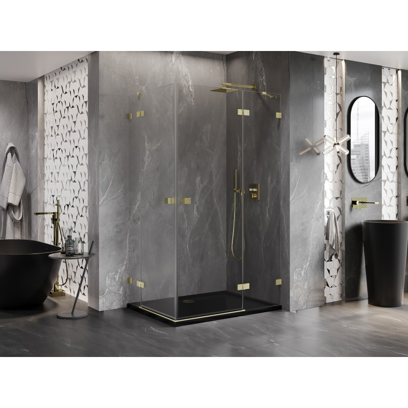 Mexen Lunar Duo Duschkabine Rechstanschlag 110 x 105 cm, transparent, gebürstetes Gold - 834-110P-105L-55-00
