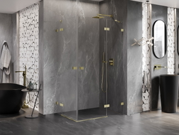 Mexen Lunar Duo Duschkabine schwenkbar rechts 115 x 95 cm, transparent, gebürstetes Gold - 834-115P-095L-55-00
