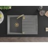 Mexen Bruno Granitspüle 1-beckig mit Abtropffläche 795 x 495 mm, grau, goldener Siphon - 6513791010-71-G
