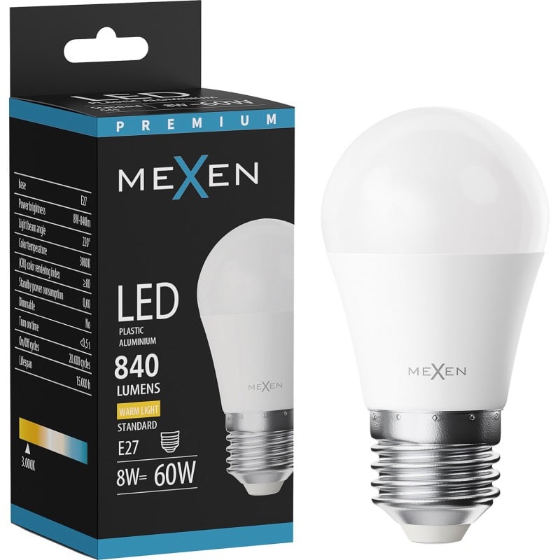 Mexen Nova LED-Glühbirne E27, G45, 8W, Warm - 3000K, 840 lm - L101-E27-0830-01
