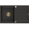 Mexen Bruno Granitspüle 1-Becken mit Abtropffläche 795 x 495 mm, Schwarz/Gold Metallic, Siphon Gold - 6513791010-75-G