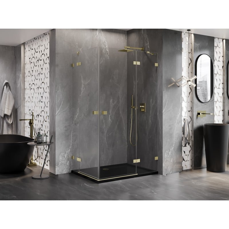 Mexen Lunar Duo Duschkabine, schwenkbar rechts 120 x 85 cm, transparent, gebürstetes Gold - 834-120P-085L-55-00