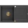 Mexen Bruno Granitspüle 1-Becken mit Abtropffläche 795 x 495 mm, schwarz gesprenkelt, Siphon goldfarben - 6513791010-76-G
