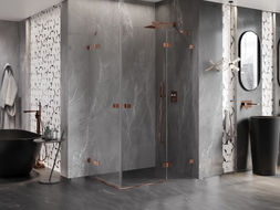Mexen Lunar Duo-Duschkabine schwenkbar rechts 90 x 70 cm, transparent, Roségold - 834-090P-070L-60-00