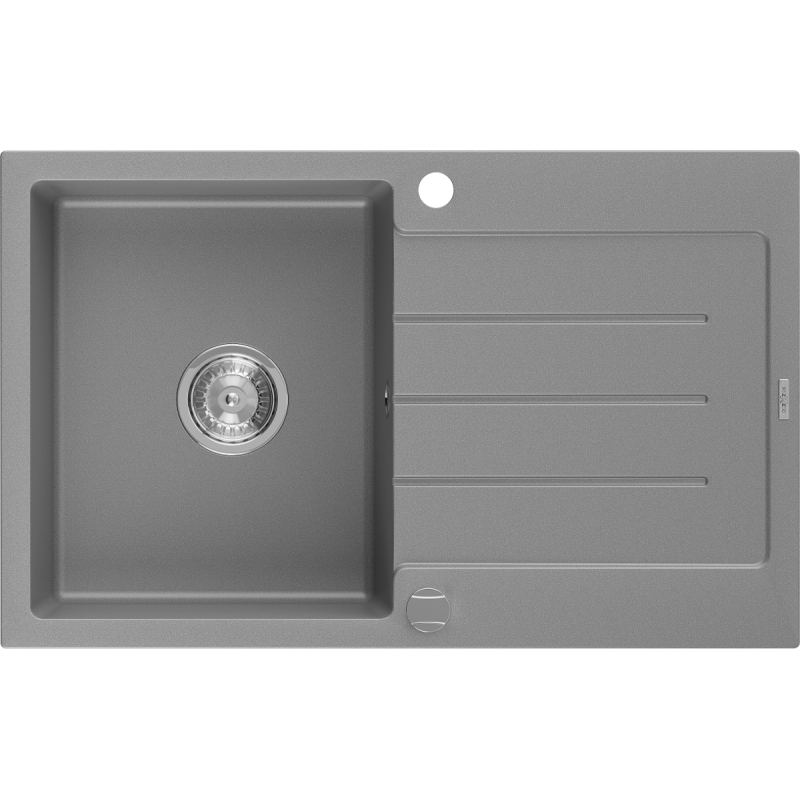 Mexen Bruno granitspüle 1-becken mit abtropffläche 795 x 495 mm, grau, chrom siphon - 6513791010-71