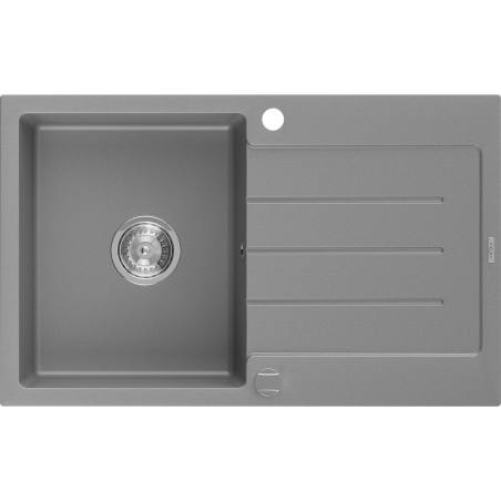 Mexen Bruno granitspüle 1-becken mit abtropffläche 795 x 495 mm, grau, chrom siphon - 6513791010-71