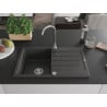 Mexen Bruno granitspüle 1-becken mit abtropffläche 795 x 495 mm, schwarz gesprenkelt, chrom siphon - 6513791010-76