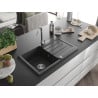 Mexen Bruno granitspüle 1-becken mit abtropffläche 795 x 495 mm, schwarz gesprenkelt, chrom siphon - 6513791010-76