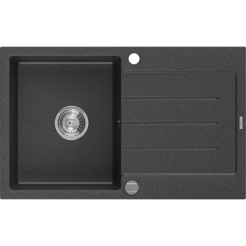 Mexen Bruno granitspüle 1-becken mit abtropffläche 795 x 495 mm, schwarz gesprenkelt, chrom siphon - 6513791010-76