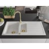 Mexen Andres Granitspüle 1,5-Komponenten mit Abtropffläche 1000 x 500 mm, weiß, goldener Siphon - 6515101510-20-G