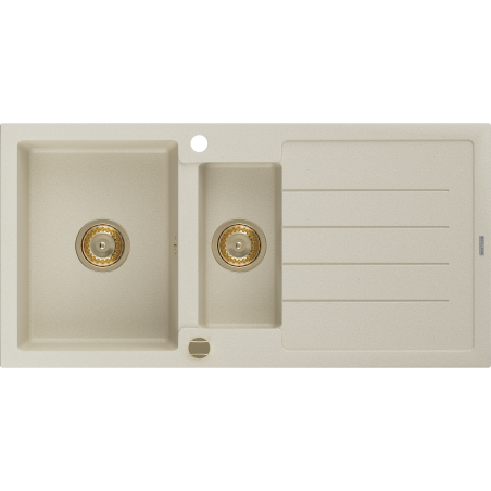 Mexen Andres Granitspüle 1,5-beckig mit Abtropffläche 1000 x 500 mm, beige, goldener Syphon - 6515101510-69-G