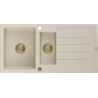 Mexen Andres Granitspüle 1,5-Becken mit Abtropffläche 1000 x 500 mm, beige, goldener Siphon - 6515101510-69-G