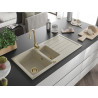 Mexen Andres Granitspüle 1,5-Becken mit Abtropffläche 1000 x 500 mm, beige, goldener Siphon - 6515101510-69-G