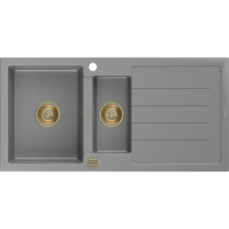 Mexen Andres Granitspüle 1,5-Kammer mit Abtropffläche 1000 x 500 mm, grau, goldener Siphon - 6515101510-71-G