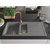 Mexen Andres Granitspüle 1,5-Becken mit Abtropffläche 1000 x 500 mm, grau, goldener Siphon - 6515101510-71-G