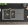 Mexen Andres Granitspüle 1,5-Becken mit Abtropffläche 1000 x 500 mm, grau, goldener Siphon - 6515101510-71-G