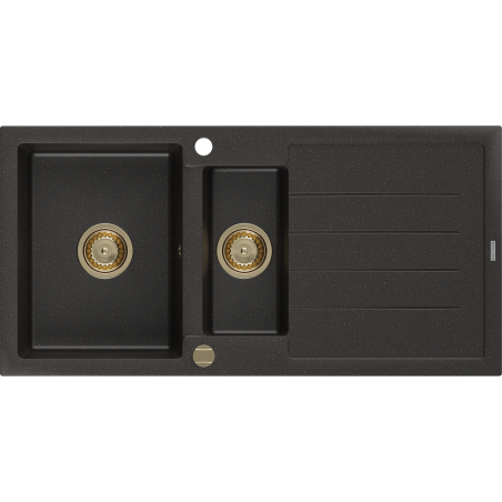 Mexen Andres Granitspüle 1,5-Becken mit Abtropffläche 1000 x 500 mm schwarz/gold metallic, Siphon gold - 6515101510-75-G