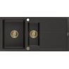 Mexen Andres Granitspüle 1,5-Becken mit Abtropffläche 1000 x 500 mm schwarz/gold metallic, Siphon gold - 6515101510-75-G