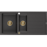 Mexen Andres Granitspüle 1,5-becken mit Abtropffläche 1000 x 500 mm schwarz gesprenkelt, goldener Siphon - 6515101510-76-G