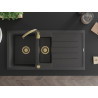 Mexen Andres Granitspüle 1,5-fach mit Abtropffläche 1000 x 500 mm schwarz gesprenkelt, Siphon gold - 6515101510-76-G