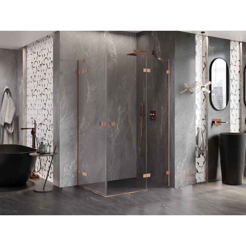 Mexen Lunar Duo Duschkabine, schwenkbar, rechts 90 x 85 cm, transparent, gebürstetes Kupfer - 834-090P-085L-65-00