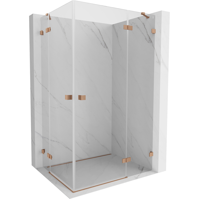 Mexen Lunar Duo-Duschkabine, rechte Schwingtür 110 x 80 cm, transparent, gebürstetes Kupfer - 834-110P-080L-65-00