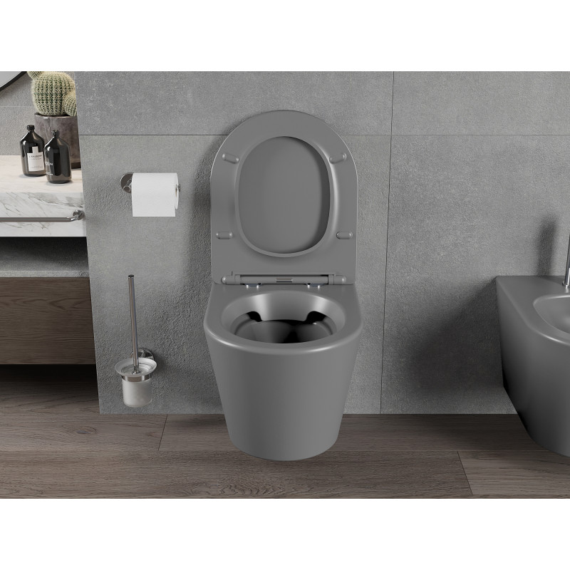 Mexen Rico WC-Schüssel Rimless mit langsam schließendem Slim-Sitz, Duroplast, dunkelgrau matt - 30724071
