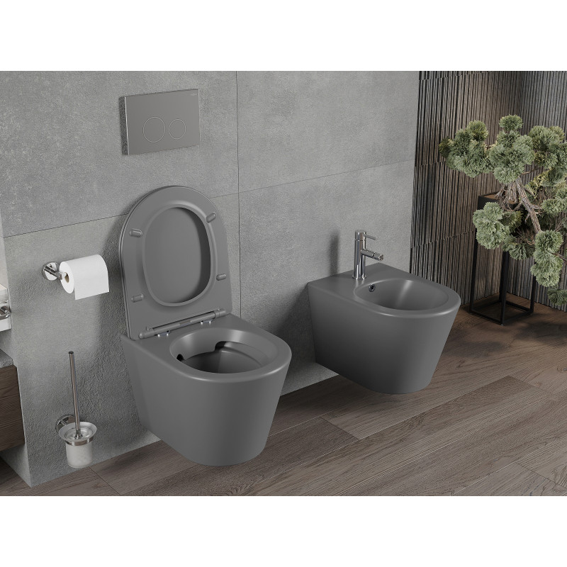 Mexen Rico WC-Schüssel Rimless mit langsam schließendem Slim-Sitz, Duroplast, dunkelgrau matt - 30724071