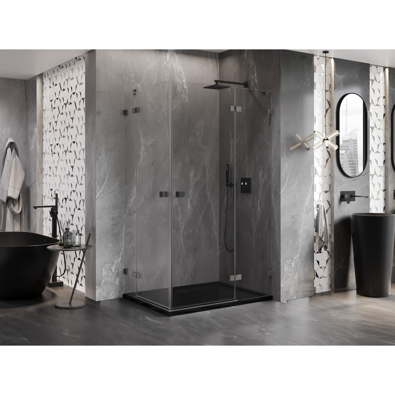 Mexen Lunar Duo Duschkabine, rechts öffnend, 85 x 70 cm, transparent, gebürstetes Gun Gray - 834-085P-070L-66-00