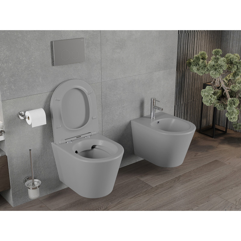 Mexen Rico Rimless WC-Schüssel mit softclose Slim-Sitz, Duroplast, hellgrau matt - 30724061