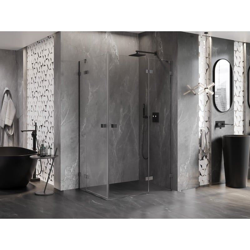Mexen Lunar Duo Duschkabine klappbar rechts 90 x 75 cm, transparent, gebürstet Gun Gray - 834-090P-075L-66-00
