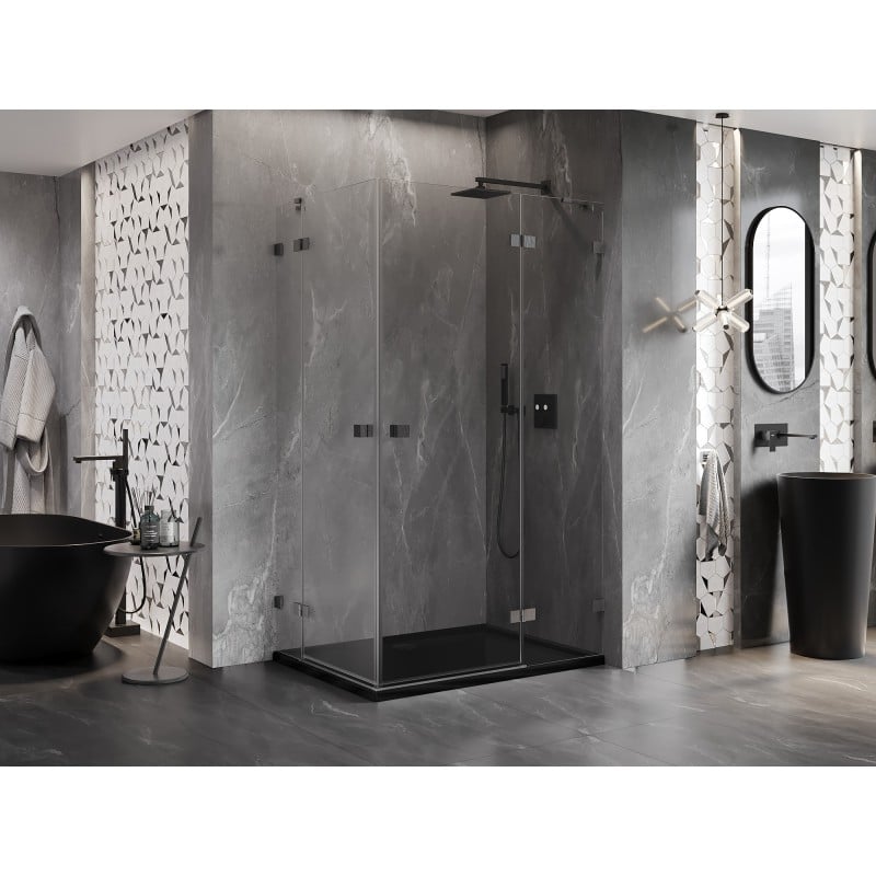 Mexen Lunar Duo Duschkabine, rechts öffnend, 90 x 80 cm, transparent, gebürstet gun gray - 834-090P-080L-66-00