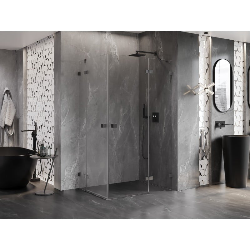 Mexen Lunar Duo Duschkabine schwenkbar rechts 95 x 80 cm, transparent, gebürstetes Gun Gray - 834-095P-080L-66-00