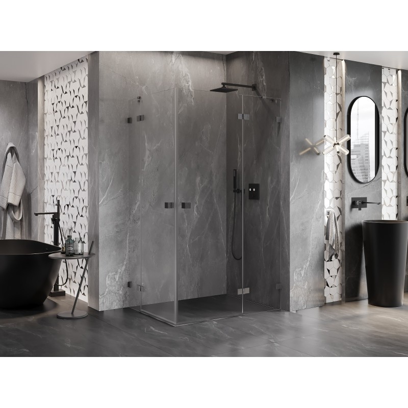 Mexen Lunar Duo Duschkabine, rechts öffnend, 100 x 85 cm, transparent, gebürstetes Gun Gray - 834-100P-085L-66-00