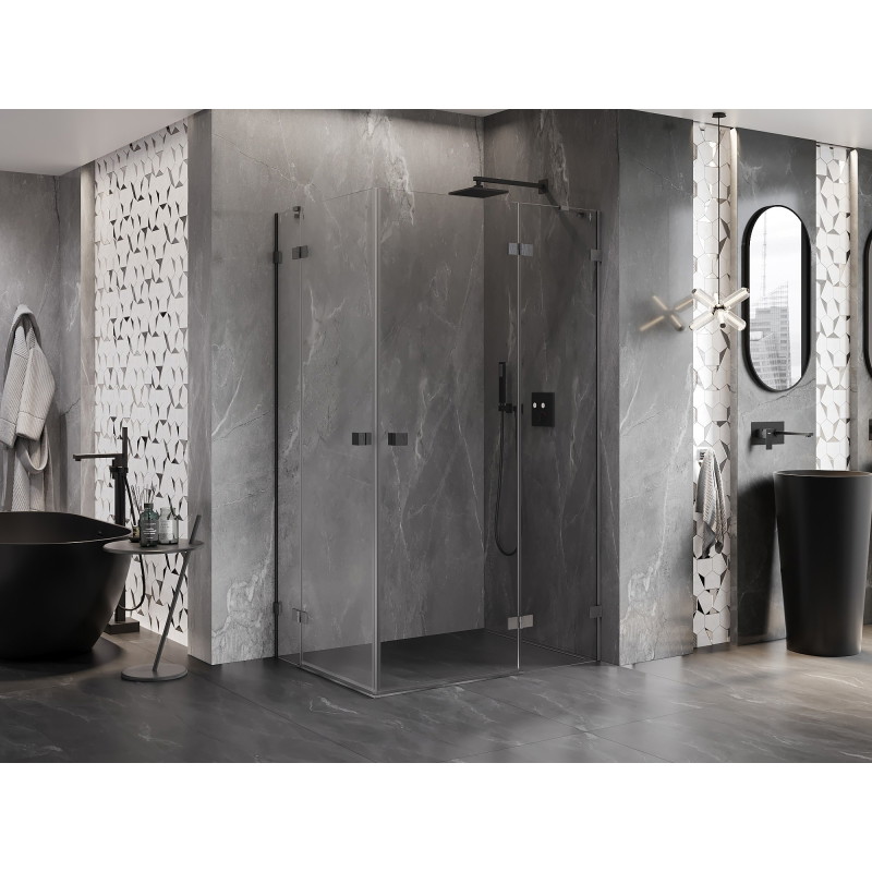 Mexen Lunar Duo-Duschkabine mit öffnender rechter Tür 110 x 85 cm, transparent, gebürstetes Gun Gray - 834-110P-085L-66-00