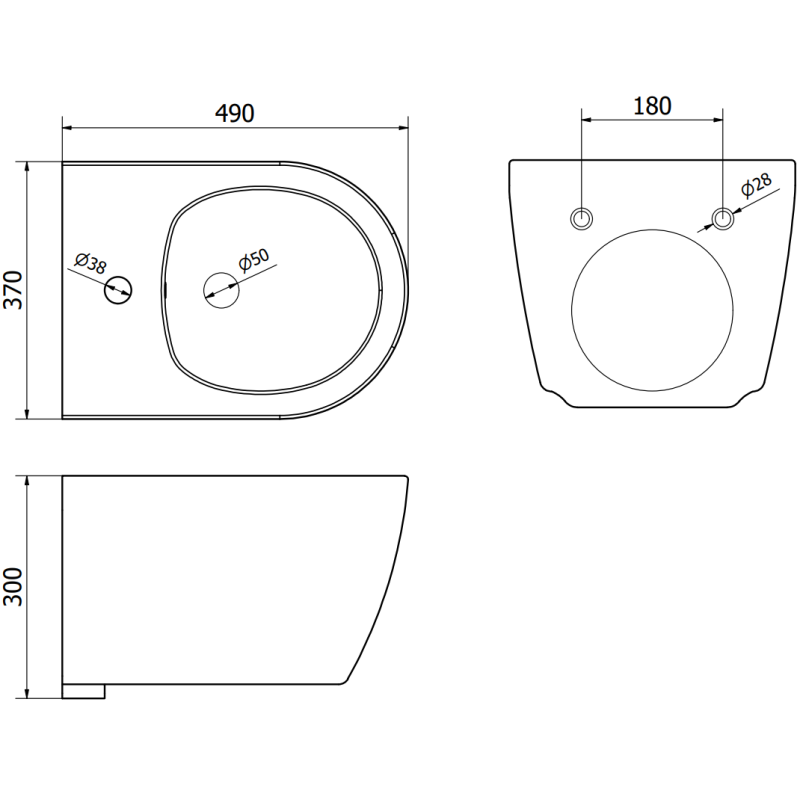 Mexen Carmen hängendes Bidet, matt schwarz - 35884985