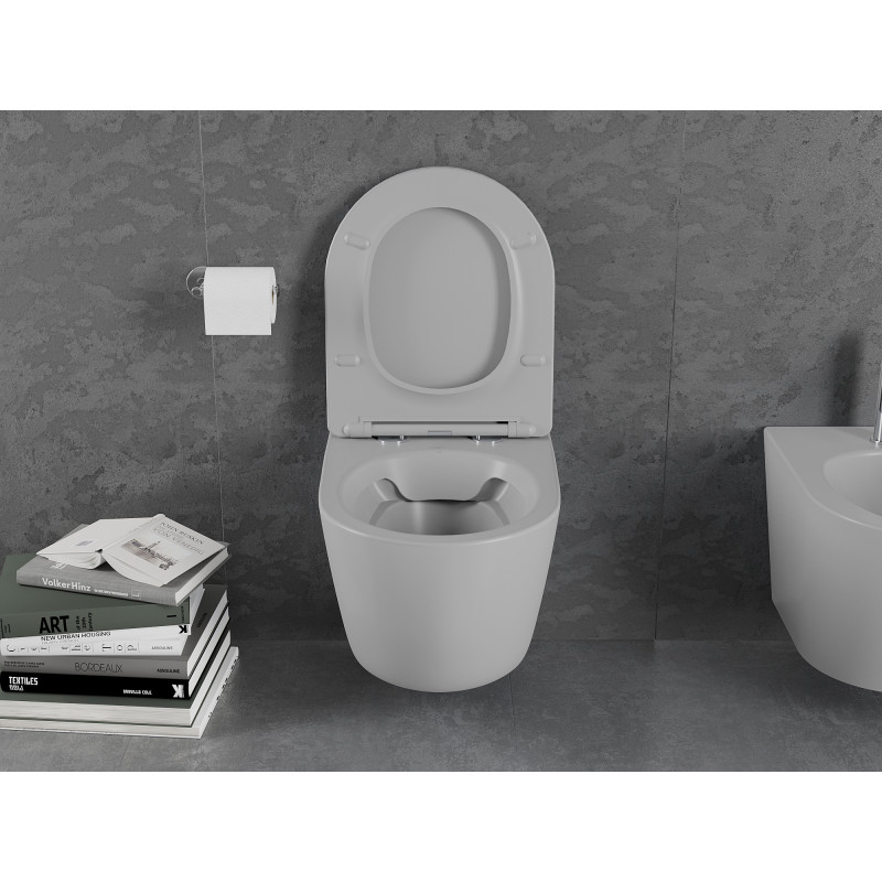Mexen Lena WC-Becken Rimless mit langsam schließendem Slim-Sitz, Duroplast, hellgrau matt - 30224061