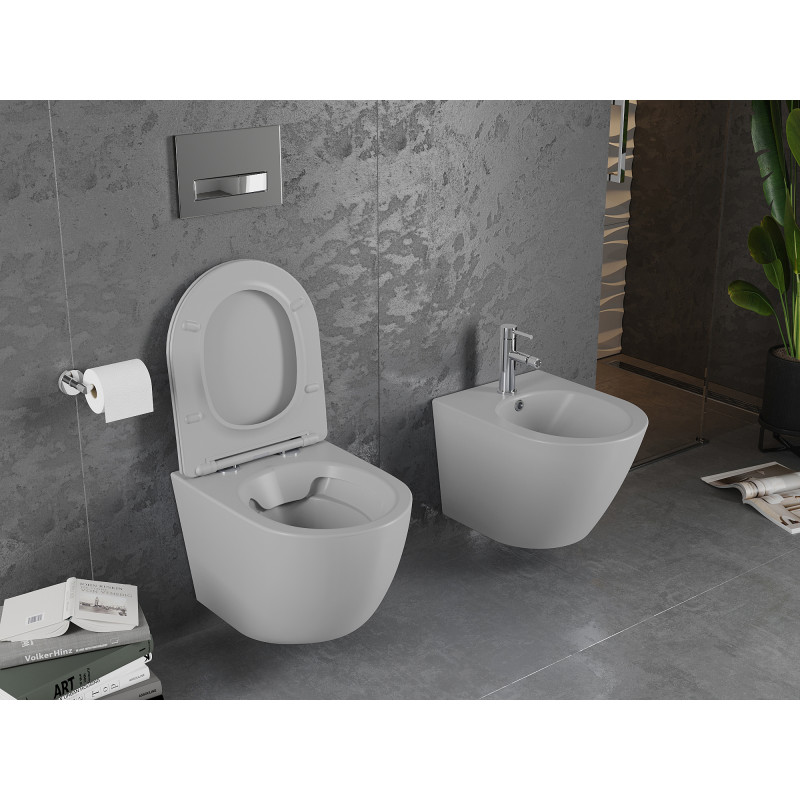 Mexen Lena WC-Becken Rimless mit langsam schließendem Slim-Sitz, Duroplast, hellgrau matt - 30224061