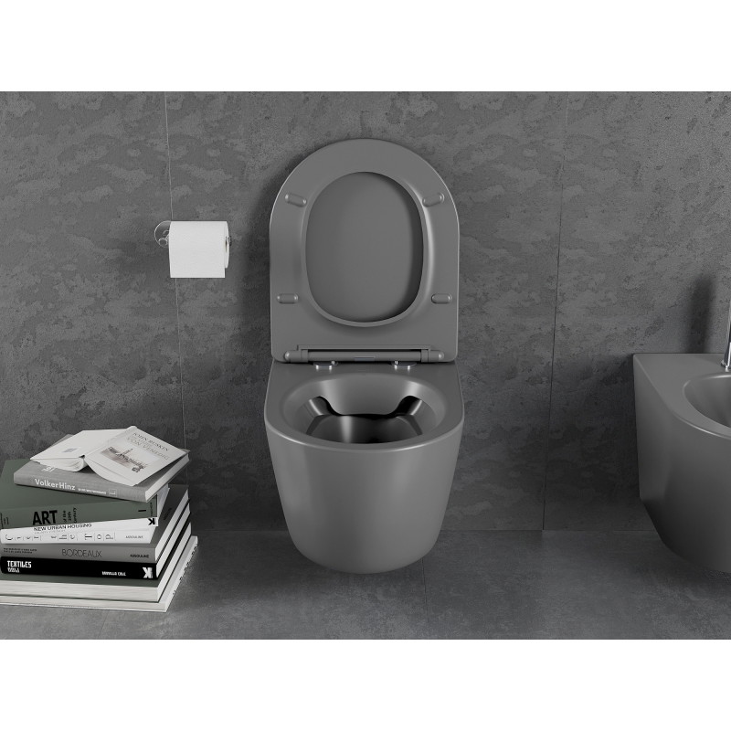 Mexen Lena Rimless WC-Schüssel mit Slim-Softclose-Sitz, Duroplast, dunkelgrau matt - 30224071
