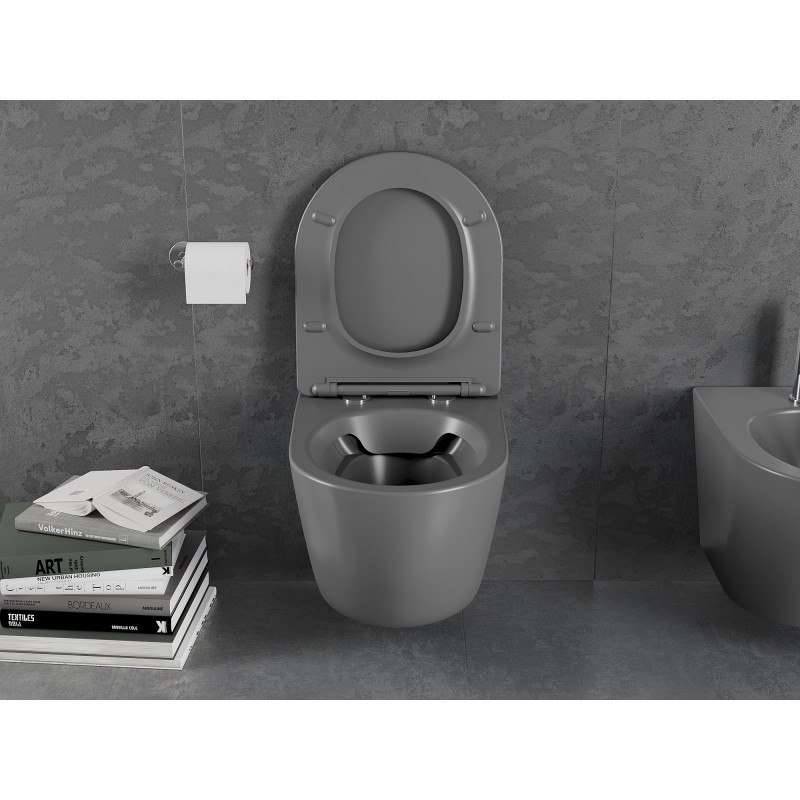 Mexen Lena WC-Schüssel Rimless mit Slim-Absenkautomatik, Duroplast, dunkelgrau matt - 30224071