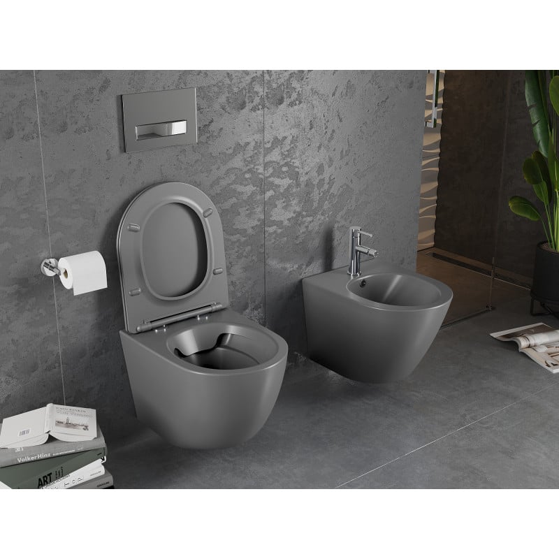 Mexen Lena WC-Schüssel Rimless mit langsam schließendem Slim-Sitz, Duroplast, dunkelgrau matt - 30224071