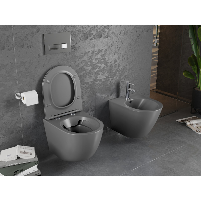 Mexen Lena WC-Schüssel Rimless mit Slim-Absenkautomatik, Duroplast, dunkelgrau matt - 30224071