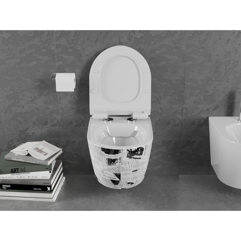 Mexen Lena WC-Schüssel Rimless mit langsam schließendem Slim-Sitz, Duroplast, weißes Muster - 30224099