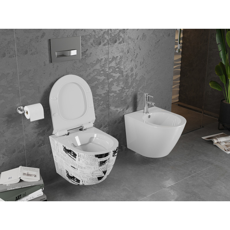 Mexen Lena WC-Schüssel Rimless mit langsam schließendem Slim-Sitz, Duroplast, weißes Muster - 30224099