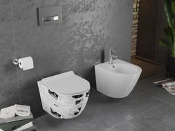 Mexen Lena WC-Schüssel Rimless mit langsam schließendem Slim-Sitz, Duroplast, weißes Muster - 30224099