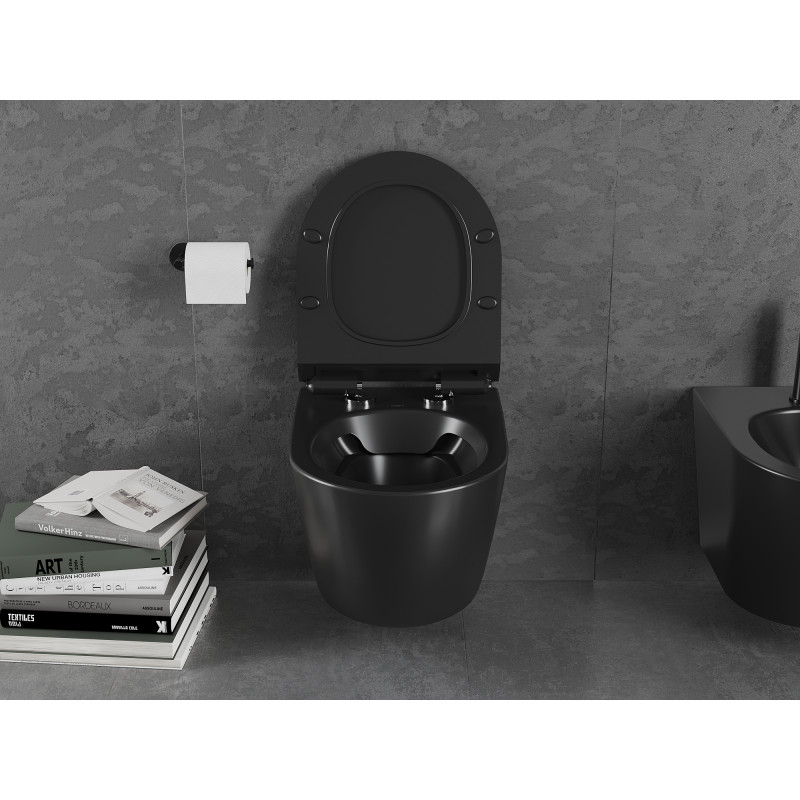Mexen Lena WC-Schüssel Rimless mit Slim Soft-Close-Sitz, Duroplast, Schwarz matt - 30220185