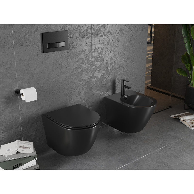 Mexen Lena WC-Schüssel Rimless mit langsam schließendem Slim-Sitz, Duroplast, schwarz matt - 30221085
