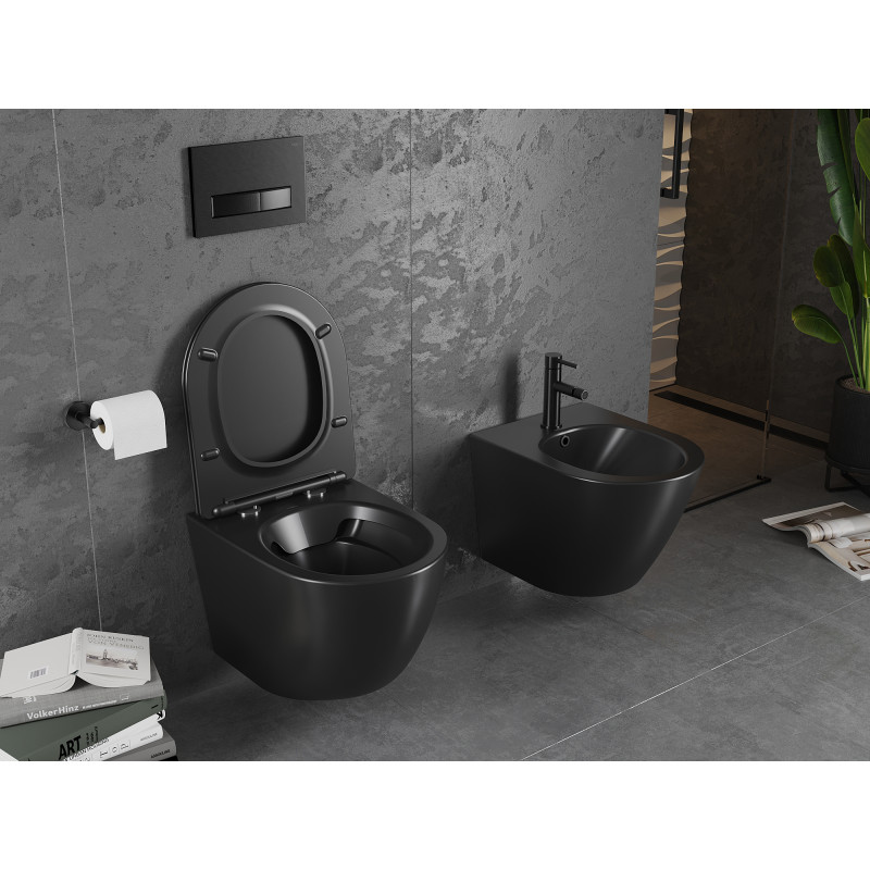 Mexen Lena WC-Schüssel Rimless mit langsam schließendem Slim-Sitz, Duroplast, schwarz matt - 30221085